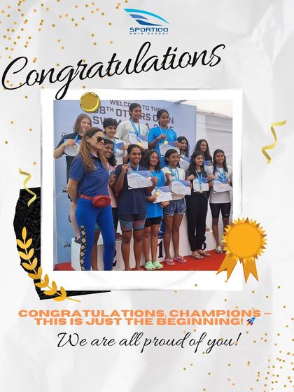 Our talented female swimmers celebrating their victories and team success at the 38th Annual Otters Open Swimgala.