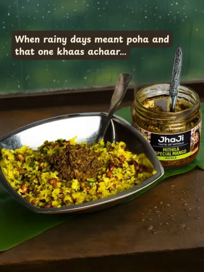 Some memories are tied to taste, like rainy days with a plate of hot poha and that one special mango pickle. Our Mithila Special Mango pickle is made to bring back that exact feeling of home. It's sharp, tangy, and made with the same love you remember from your childhood kitchen.