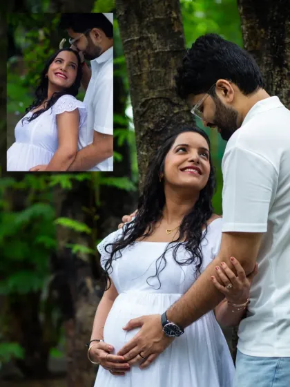 It's all about the connection. This outdoor couple's maternity shoot captures the shared joy and anticipation between partners in a beautiful, natural environment.