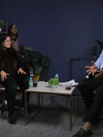 A behind the scenes shot from a podcast recording.