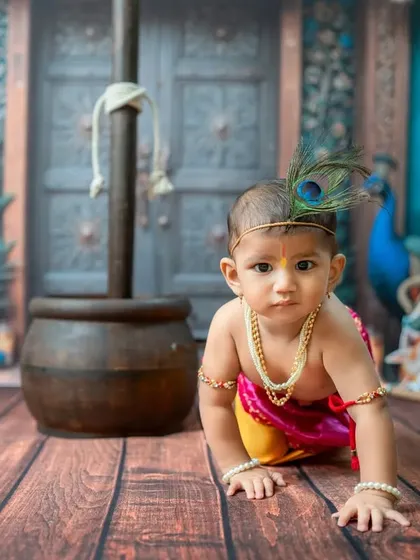 A determined crawling pose, showing off the baby's mobility.