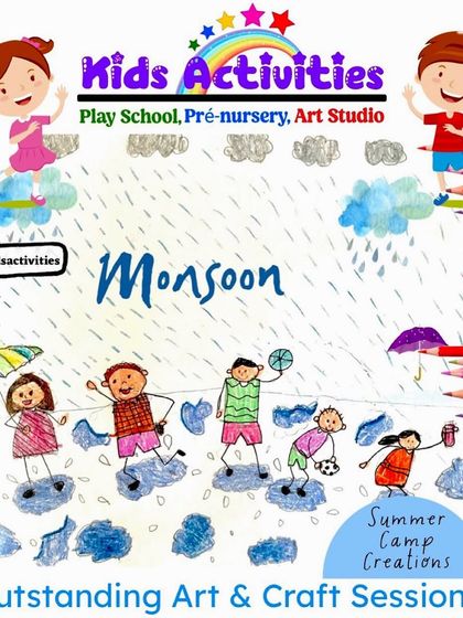 A glimpse into the outstanding art and craft sessions from our summer camp. This monsoon-themed drawing was created by one of our young artists, showcasing their ability to capture the joy of the season.