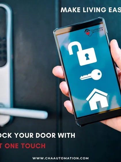 Experience true keyless convenience with our smart door locks. This image shows how you can unlock your door with a single touch on your phone, providing secure and easy access for you and your family.