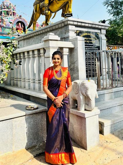 Another lovely portrait of Pooja, her traditional look perfectly suited for a visit to the temple.