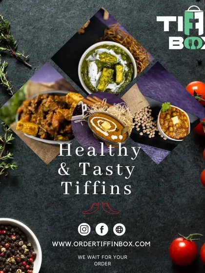 We believe in serving healthy and tasty tiffins. This collage shows some of our popular vegetarian dishes that are both nutritious and delicious.