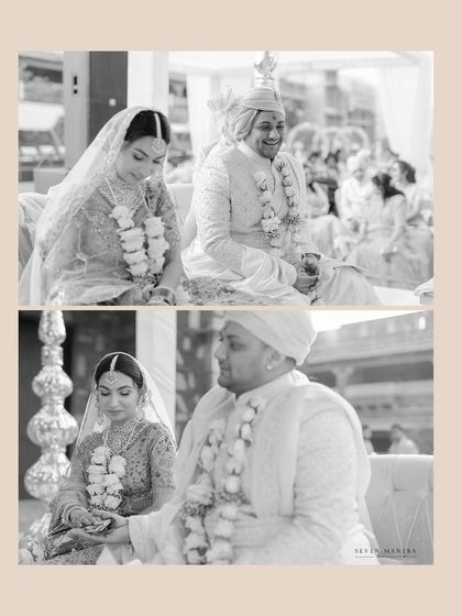 A diptych showing the couple during their wedding ceremony. These quiet, contemplative moments are a beautiful part of the wedding narrative.