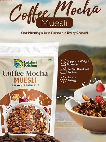 Start your day right with our Coffee Mocha Muesli. It's the perfect breakfast partner that supports weight balance and boosts energy, packed with jowar flakes, almonds, seeds, and cocoa.