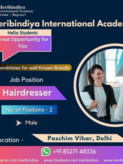 We have openings for two male hairdressers in Paschim Vihar, Delhi. A great chance to work with a well-known brand.