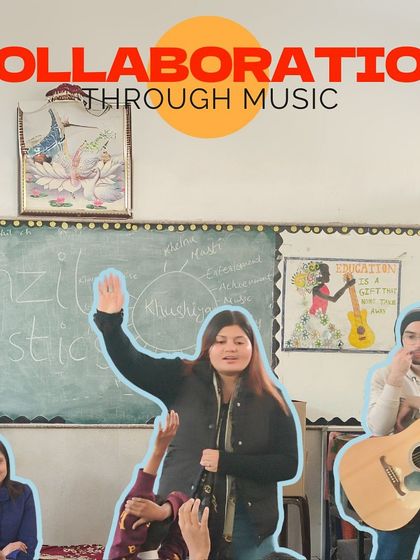 "Collaboration Through Music." An instructor facilitates a group activity, with students working together to create music. This highlights our focus on building teamwork skills.