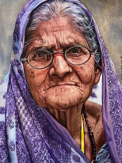 This is what I mean when I say art is about feeling. In my classes, we learn to see beyond the surface and capture the stories etched into a face, using watercolor to give voice to silent emotions. This hyper-realistic portrait is a deep dive into texture, light, and the soul behind the eyes.