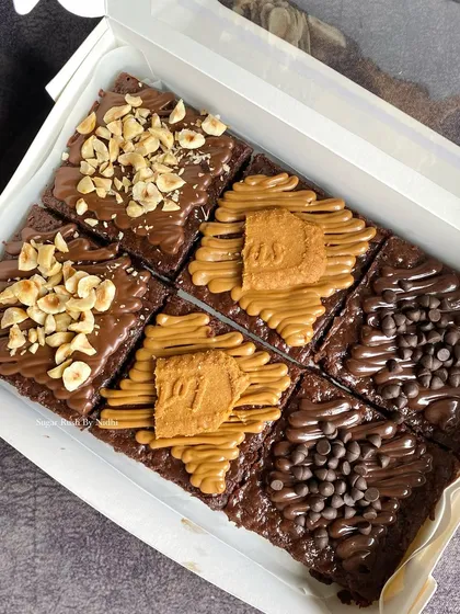 My assorted brownie box, featuring Nutella Hazelnut, Lotus Biscoff, and Double Chocolate Chip. It's impossible to pick a favorite!