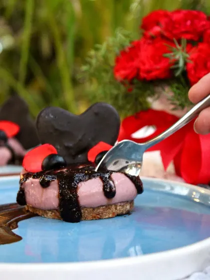 This is my exotic Blueberry Cheesecake, a dessert that truly feels like a luxurious treat. I make the creamy filling with fresh blueberries and plant-based ingredients, set it on a wholesome crust, and top it with a dark chocolate heart. It’s pure, conscious indulgence.