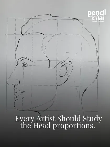 An example of using the Loomis method for head construction. This grid helps students understand the proportions of the head from a side profile.