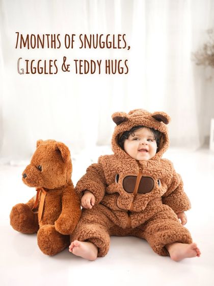 Seven months of snuggles, giggles, and teddy hugs. This image with text overlay is a wonderful way to announce a new milestone.