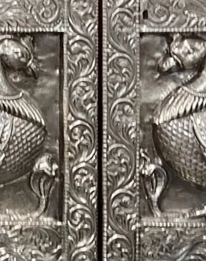 These 'Auspicious Peacocks' are carved in silver on the doors of the Sri Subramanya Swamy Temple in Bengaluru. I often draw inspiration from such traditional craftsmanship when curating collections around a theme like the peacock.