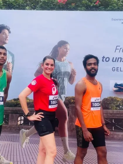 Our relay team posing before the Asics Gel Kayano 31 event. This picture shows the camaraderie and focus of our athletes as they prepared to take on the 10.33 km challenge each.