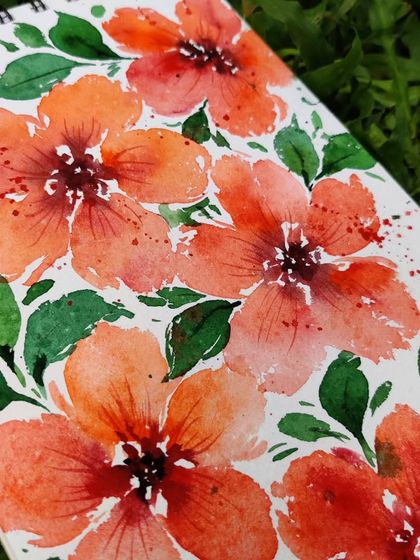 I can't get "I can see you" out of my head. Here's a vibrant orange and red floral piece I painted while listening to the new Speak Now TV album.