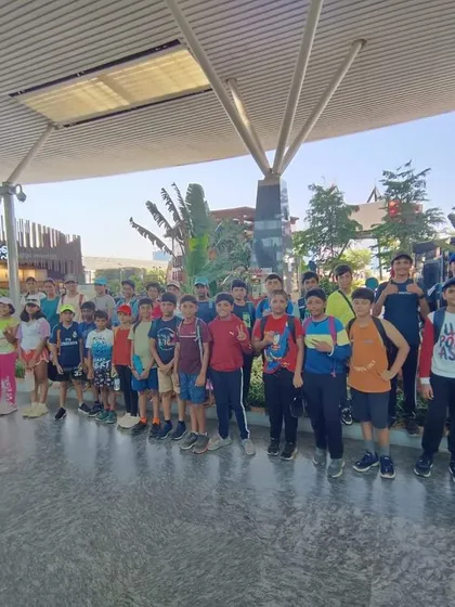 The entire group of Aero Sports campers gathers for a photo during their exciting field trip to the BIAL Air Traffic Control.