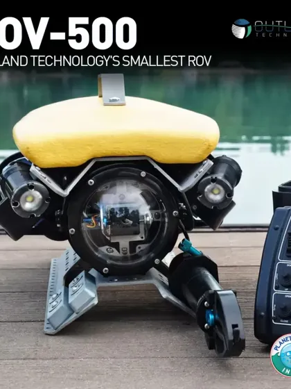 The Outland ROV-500 is pictured with its topside control unit. This system provides stable, real-time visuals and precise maneuverability, allowing operators to conduct detailed inspections of underwater infrastructure like dams, hulls, and pipelines safely from the surface.