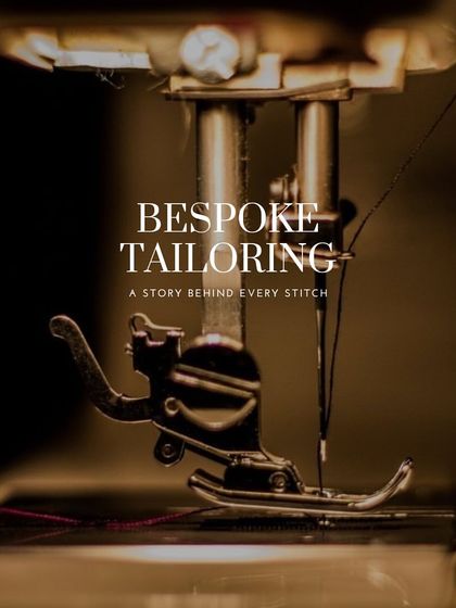 A macro shot of the sewing machine, emphasizing that bespoke tailoring is more than just measurements; it's a story sewn with every stitch.