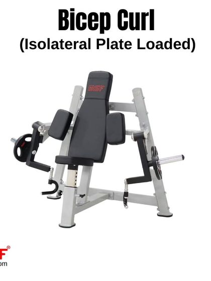 Our Isolateral Plate-Loaded Bicep Curl machine. The ergonomic design and independent arms allow for a focused contraction, helping you build impressive bicep peaks.