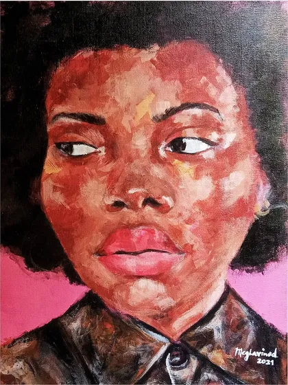 An example of my abstract portrait work using acrylics. I use loose, thick brushstrokes to create texture and express emotion.