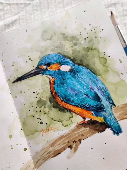 Another shot of my kingfisher painting. The combination of the vibrant blue and orange against the loose green background makes the bird really pop.