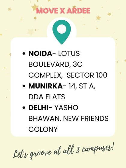 Here are the addresses for our Summer Dance Camp 2025 in collaboration with Ardee School campuses in Noida, Munirka, and Delhi.