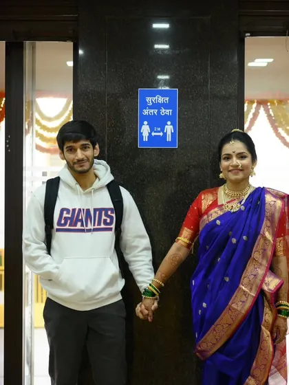 And here is the one "formal" shot we managed to get from the funny series with Sanika and Shubhankar. Even with the groom in a hoodie, their connection shines through.