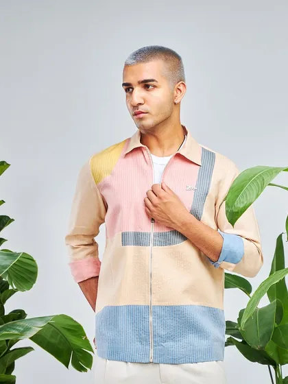 Sorbet hues on a fine sartorial canvas make this color-blocked jacket from the Antriksh collection truly stand apart. Find the ZOOP in you.