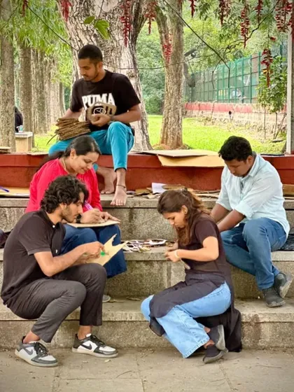 A typical Sunday for our "Craft at Cubbon" crew. Volunteers sitting together, focused on creating beautiful and useful items for our partner schools. Would you like to join us?