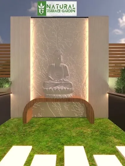 A proposed water feature with a Buddha statue for the Sushant Lok project.