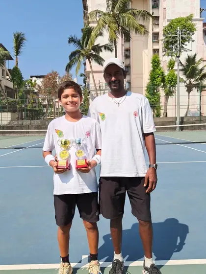 Aarav with his coach after the Jaipur Super Series. We are there every step of the way, providing guidance and support through wins and losses.