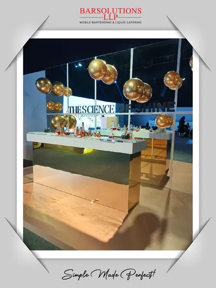 The stunning gold-mirrored bar we set up for the Kerastase ICONIC launch, reflecting the event's theme of "The Science of Shine."