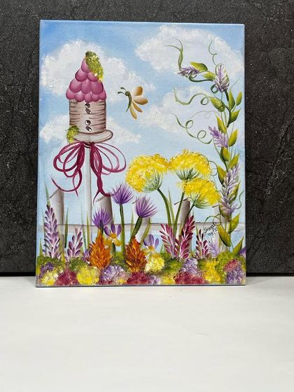 A whimsical garden scene created entirely with one-stroke painting techniques. Learn to create your own imaginative landscapes in our advanced classes.
