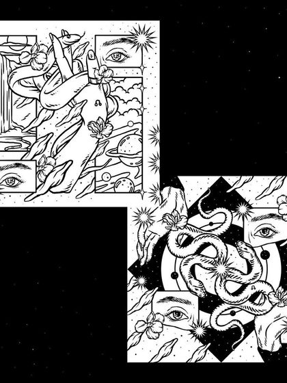 Alternate black and white concepts for the 'JJ's North Node' cover, exploring different compositions and elements.