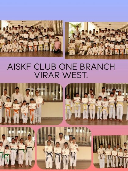 A summary collage of the entire AISKF Club One Virar West branch, celebrating the success of all our students across every belt level.