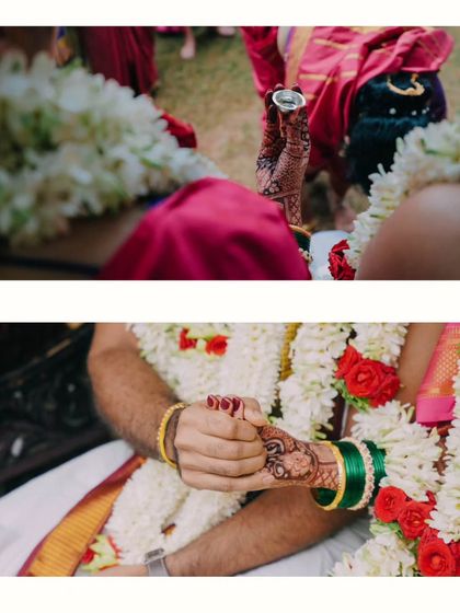 A close-up on the ring exchange, a universal symbol of commitment captured during their traditional ceremony.