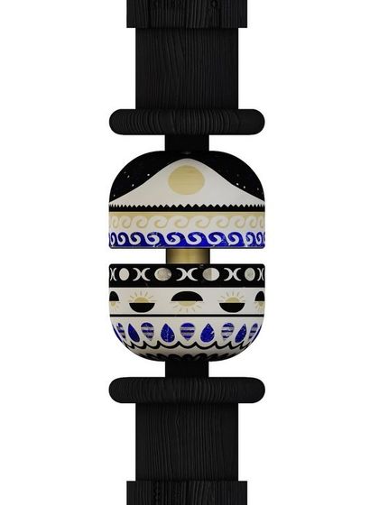 The final 'Forces of Nature' centerpiece, part of the 'Pillars of Wisdom' installation. Our design explores the link between spirituality and nature, with motifs of the sun, moon, and waves rendered in a contemporary style by skilled craftsmen.