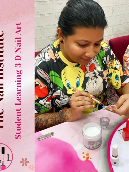 This student is practicing 3D nail art, adding fun and dimension to her designs.