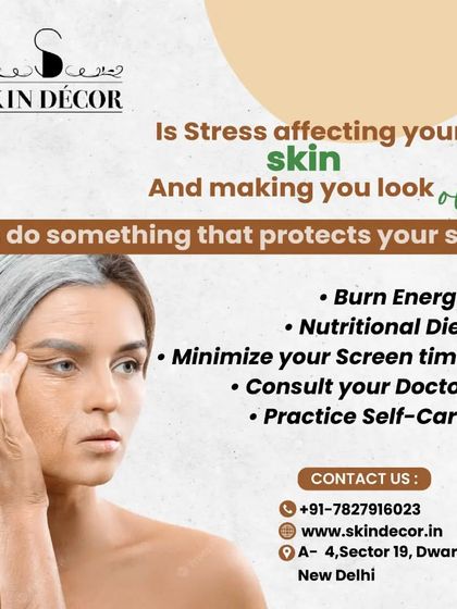 Stress can directly affect your skin and accelerate signs of aging. To protect your skin, I recommend managing stress by burning energy, eating a nutritional diet, minimizing screen time, and practicing daily self-care.