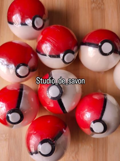 Can you believe these are soaps? Making these Poké Ball soaps was a technical challenge, but I'm so proud of how they turned out. They are perfect for a Pokémon-themed birthday party.