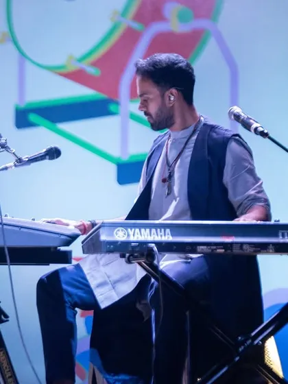 The versatile Sangeet Haldipur on keyboards, adding rich harmonies and textures to our sound.