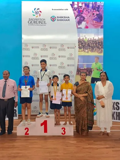 Another group of winners on the podium at the Shiksha Shikhar tournament. We organize events with multiple age and skill categories.