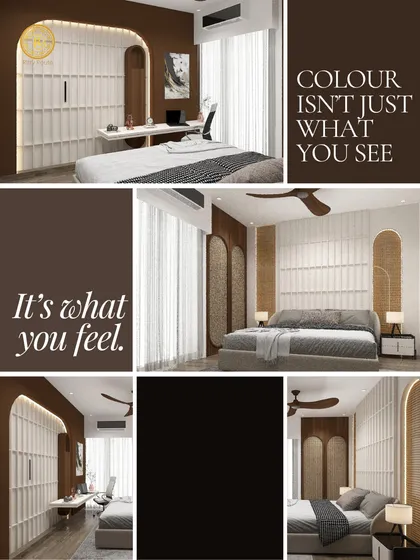 Color is more than just a visual element; it's an emotion. In this bedroom, I used a deep, earthy brown to create a grounding and cozy atmosphere, balanced with white fluted panels and warm lighting. This Vastu-friendly color psychology promotes restful sleep and a sense of security.