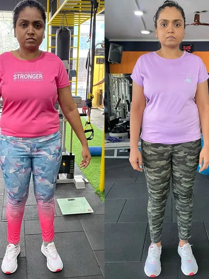 Even the 12-session starter package can kickstart a real change. This client's before and after photos show a visible difference in body composition and a healthier, more confident posture.