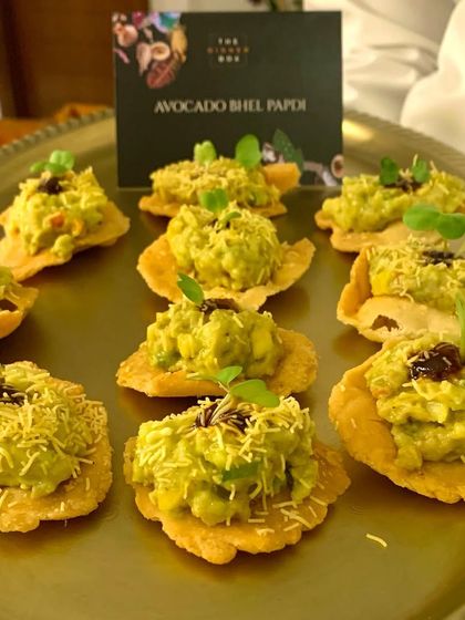 Our popular Avocado Bhel Papdi, a perfect fusion snack for a stylish Diwali cocktail party.