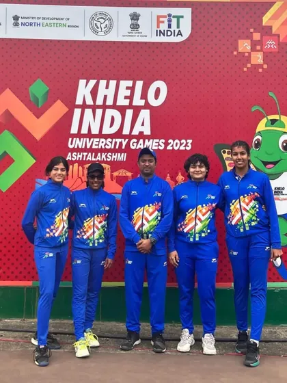 The full university team, including our player Kashish Bhatia, in their official tracksuits at the Khelo India University Games.