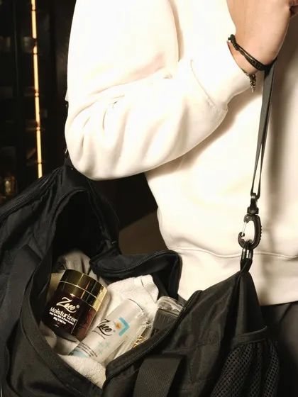 Your gym bag essentials should always include skincare. My moisturizer and SPF are perfect on-the-go companions to keep your skin hydrated and protected, no matter where your day takes you.