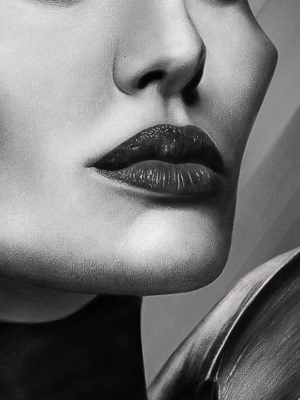 A detail shot of Maleficent's lips and chin. Capturing the subtle shine on her lips and the strong shadows was key to achieving a realistic look.